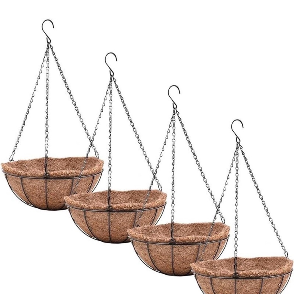4 Pack Hanging Planter Baskets Metal Wire Outdoor Plant Holder Coco Liner Pots
